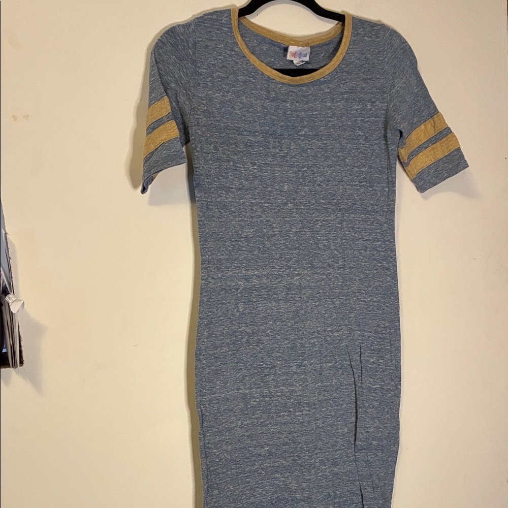 LuLaRoe Blue Dress with Gold Accents